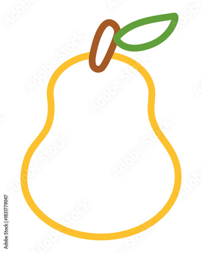 Pear fruit line art with bold color outline. Easy coloring page for little children and nursery projects. Cute isolated vector image for educational books, games or creative learning activities.