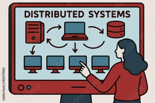 Illustration of Distributed Systems Concept with Visual Components and User Interaction