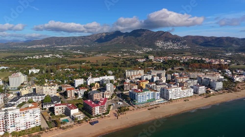 Aerial view of roses town on costa brava coastline in spain