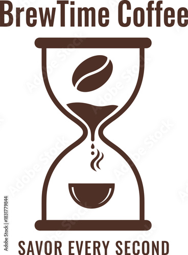 BrewTime Coffee Hourglass Logo Bean Savor Every Second Vector Illustration