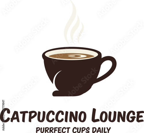 Catpuccino Lounge Cafe Coffee Shop Logo Purrfect Cups Daily Vector Illustration