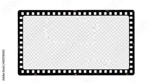 Film strip frame with transparent background and black border with sprocket holes design for photography