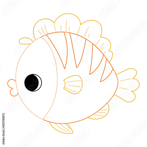 Cute fish with bold colorful outline. Flat vector illustration isolated on white background. Fun ocean animal coloring page for kids. Easy activity worksheet for preschool projects