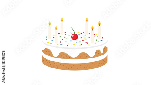 Birthday cake with candles and cherry vector illustration celebration party dessert sweet treat bakery design