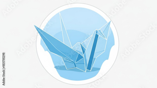Origami crane vector illustration for paper art and japanese culture design with light blue color palette