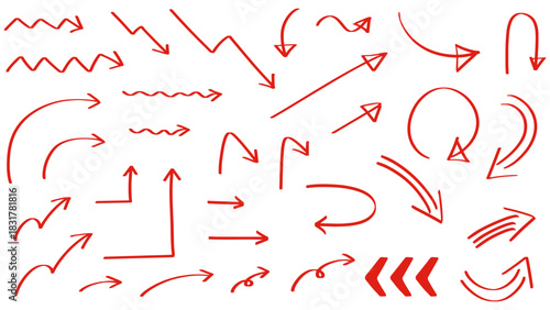 赤いマーカーの手書きの矢印イラストセット