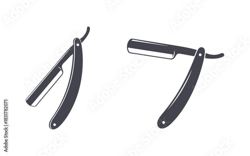 A straight razor is displayed in an open position against a white background, presented as a realistic vector illustration.
