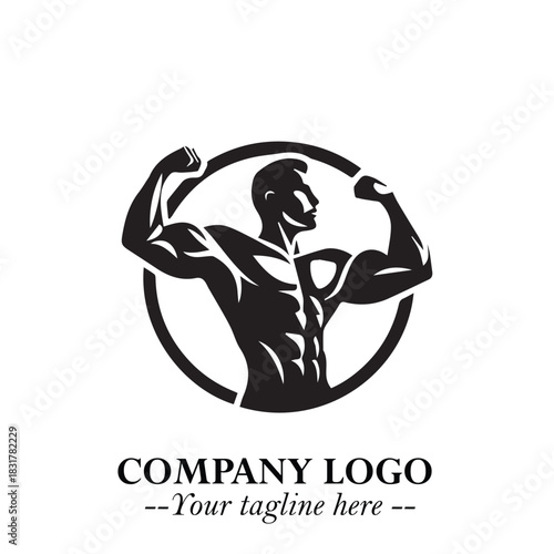 Man With Muscle Logo Symbol in Black on White Background for Strong Bold Fitness Branding Design Art