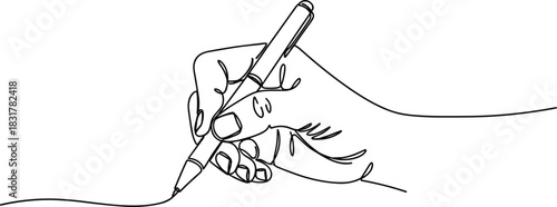 Creative One-Line Pen Writing Gesture Illustration.