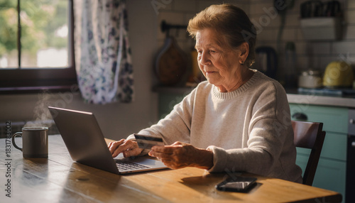 Wallpaper Mural Senior Woman Making Online Payment at Home with Laptop and Credit Card Torontodigital.ca