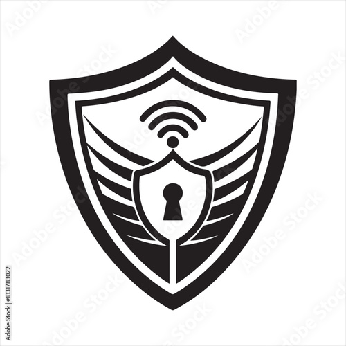 shield tech security vector silhouette line art idea illustration. tech shield icons