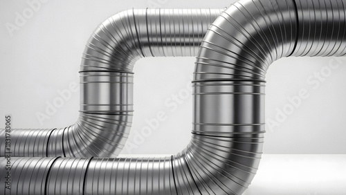 Modern silver metal pipes create an industrial design element backgrounds and textures