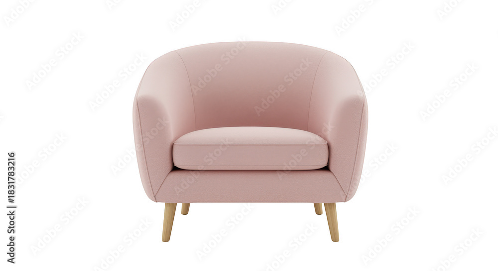 Fototapeta premium Modern pink armchair with wooden legs isolated on transparent background