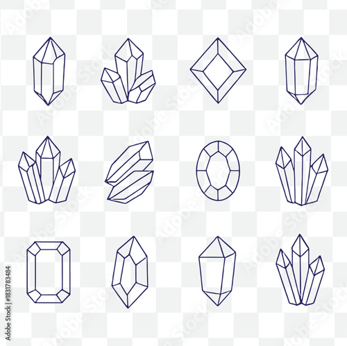 boho crystal and gemstone icon set