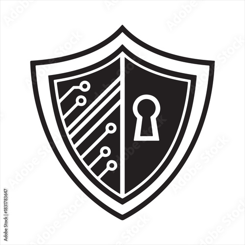 shield tech security vector silhouette line art idea illustration. tech shield icons