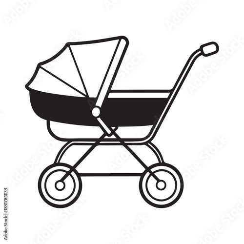 Baby stroller silhouette vector icon