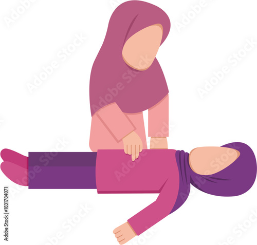 Hijab Woman Performing CPR On Another Woman