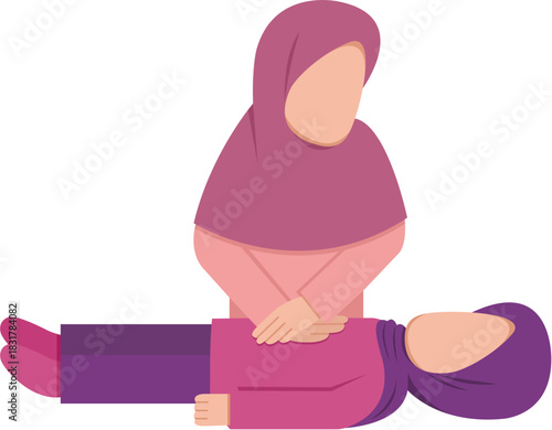 Hijab Woman Performing CPR On Another Woman