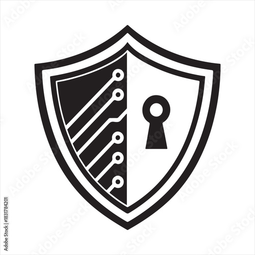shield tech security vector silhouette line art idea illustration. tech shield icons