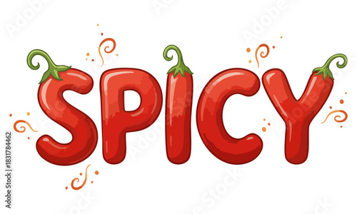 Spicy hot text. Chili pepper typography. Red hot lettering. 