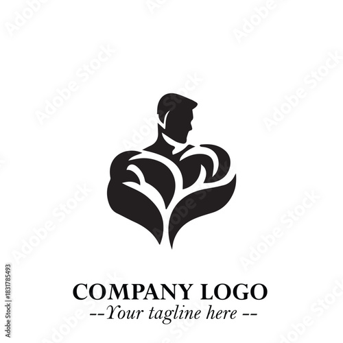 Man With Muscle Logo Symbol in Black on White Background for Strong Bold Fitness Branding Design Art