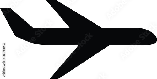 Vector illustration black silhouette icon of an airplane in flight, , representing travel and aviation concept