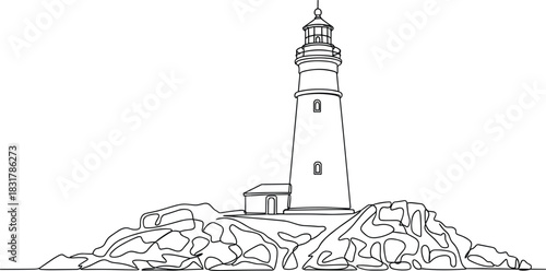 Minimalist Coastal Lighthouse in One Line Art.