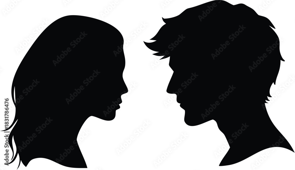Fototapeta premium Vector illustration silhouette profile of a man and a woman facing each other