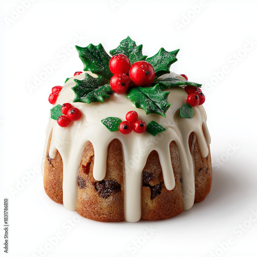 christmas pudding with icing, holiday fruit cake dessert
