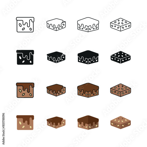 Brownies set icon line glyph color for dessert bakery and chocolate design