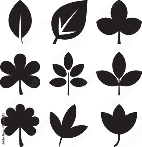 Collection of Diverse Leaf Silhouettes for Natural Design Elements and Botanical Illustrations
