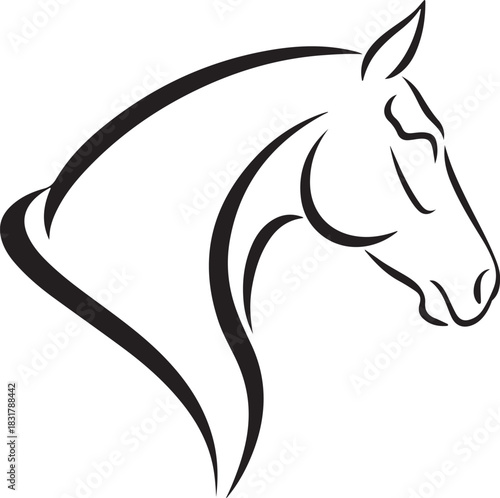 Stylized horse head line art illustration on a white background