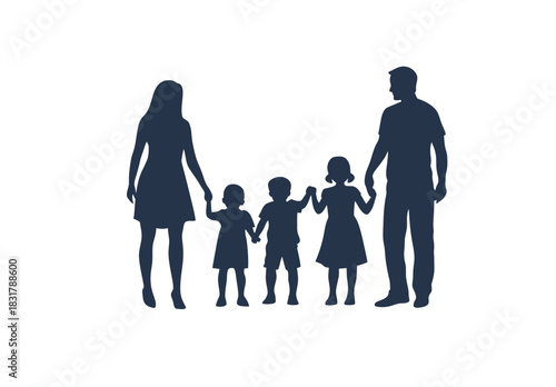 Family silhouette banner design two adults three children holding hands