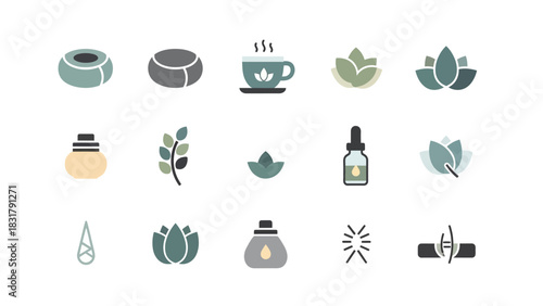 Collection of various wellness and spa-related icons, perfect for health and relaxation.