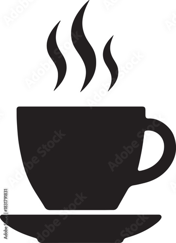 Steaming hot coffee cup and saucer silhouette