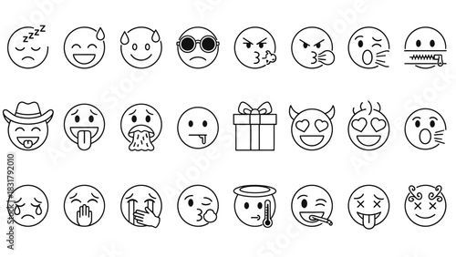 Collection of Various Emoji Icons Representing a Wide Range of Emotions and Actions