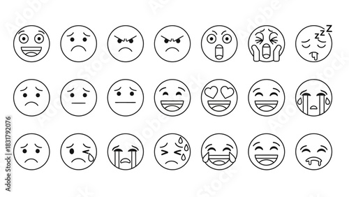 Collection of Diverse Expressive Emoticons Representing Various Emotions and Sentiments