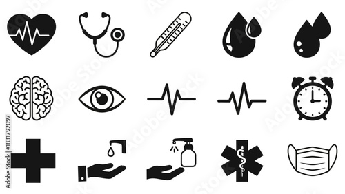Medical Icons Set Healthcare, Medicine, and Wellbeing Symbols for Various Designs