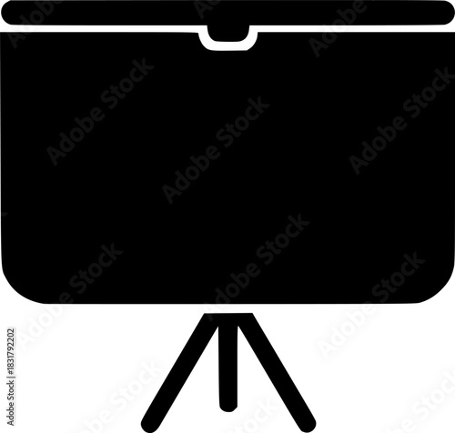 Minimalist black silhouette of a presentation board on an easel