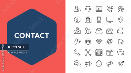 Contact Icon Set Modern Line Icons for Communication, Support, and Information