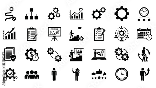 Vector icon set for project management, business planning, performance, and strategy