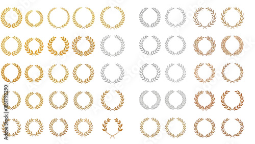 A comprehensive collection of award laurels and victory wreaths in gold, silver, and bronze finishes