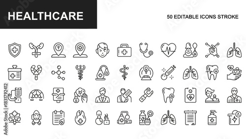Set of line icons representing healthcare and medical services for professional use