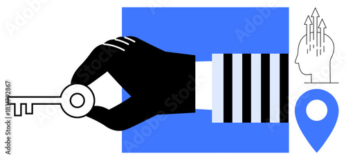 Access concept. A hand holding a key access and solutions. Access aids innovation, growth, and decision-making. Perfect for technology, business, location services, and leadership