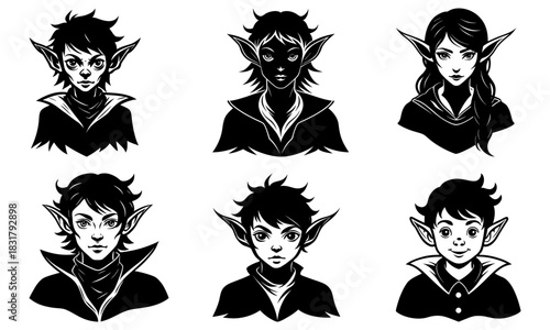 Diverse collection of elf portraits, each a unique character concept, perfect for fantasy art, game design, or character development in your next project