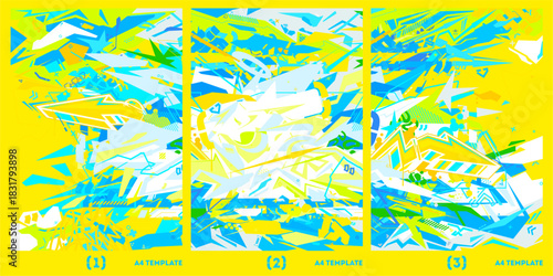 Colorful Neon Abstract Urban Graffiti Style A4 Posters Vector Illustration Background Templates Set
