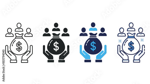 Crowdfunding Icon Set Investing in People and Ideas, Financial Support