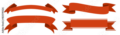 Ribbon banner collection, classic decorative labels and vintage frames, blank template elements with curved scroll shapes, retro ornament symbols set design illustration on transparent background