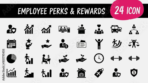 Employee Perks & Rewards Icon Set Benefits, Career Growth, and Appreciation Elements