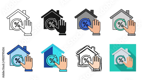 Home loan interest rate symbol icon set